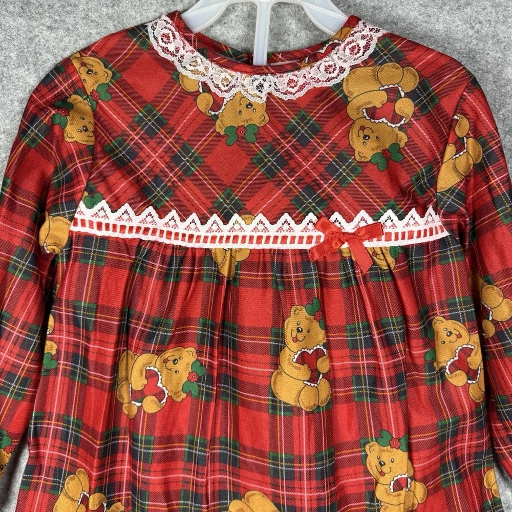 Vintage 80s Candlesticks Girls Size 6 Christmas Pajamas NWT Teddy Bear Plaid USA